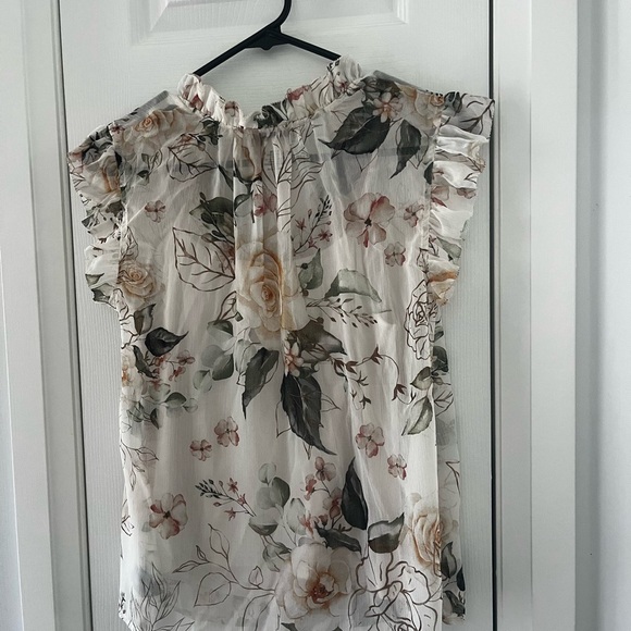 Rachel Zoe Sheer Floral Top Sz XS with Attached Camisole Ruffled Collar - Picture 6 of 6